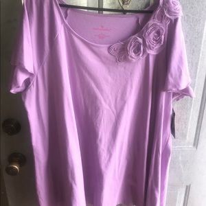 Woman Within 1X purple top with 3D roses NWT!